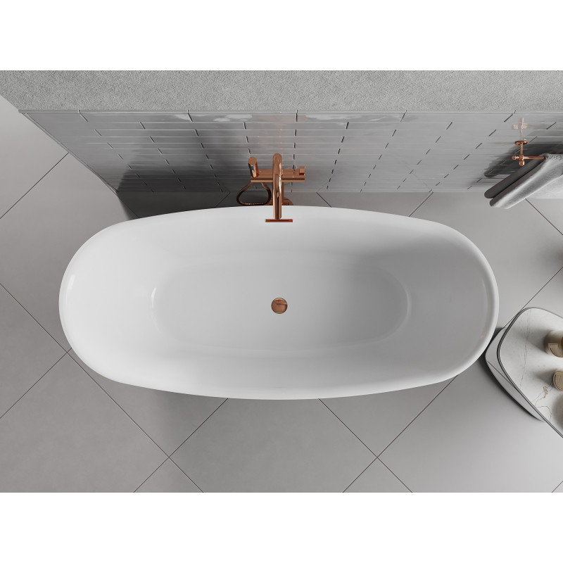 Mexen Luvo Slim wanna wolnostojąca 170 x 75 cm, biała/czarna, przelew różowe złoto - 52801707575-60