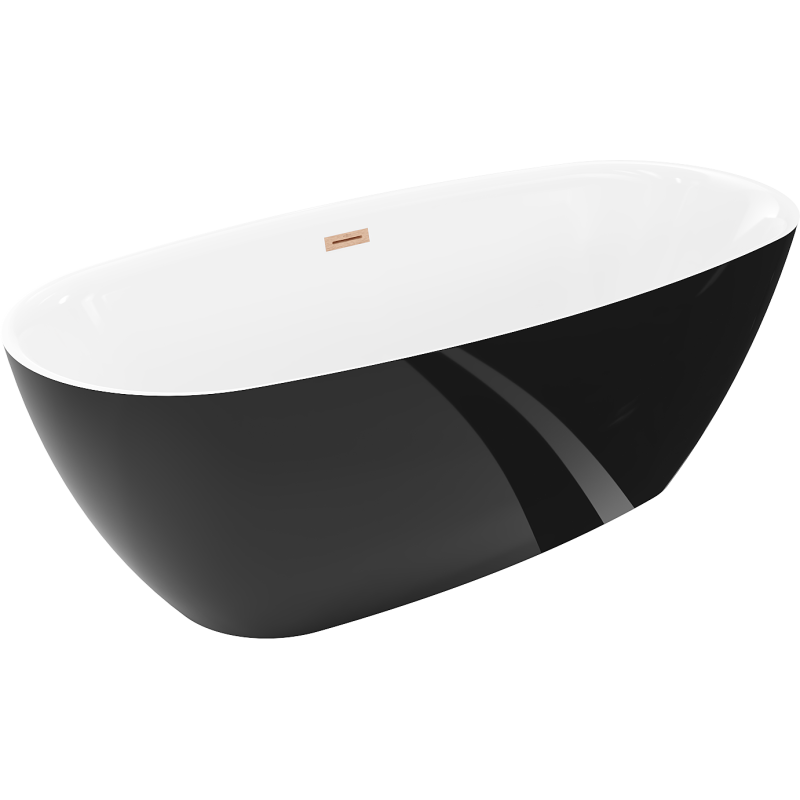 Mexen Luvo Slim freistehende Badewanne 170 x 75 cm, weiß/schwarz, Überlauf gebürstetes Kupfer - 52801707575-65