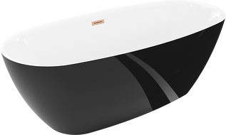 Mexen Luvo Slim freistehende Badewanne 170 x 75 cm, weiß/schwarz, Überlauf gebürstetes Kupfer - 52801707575-65