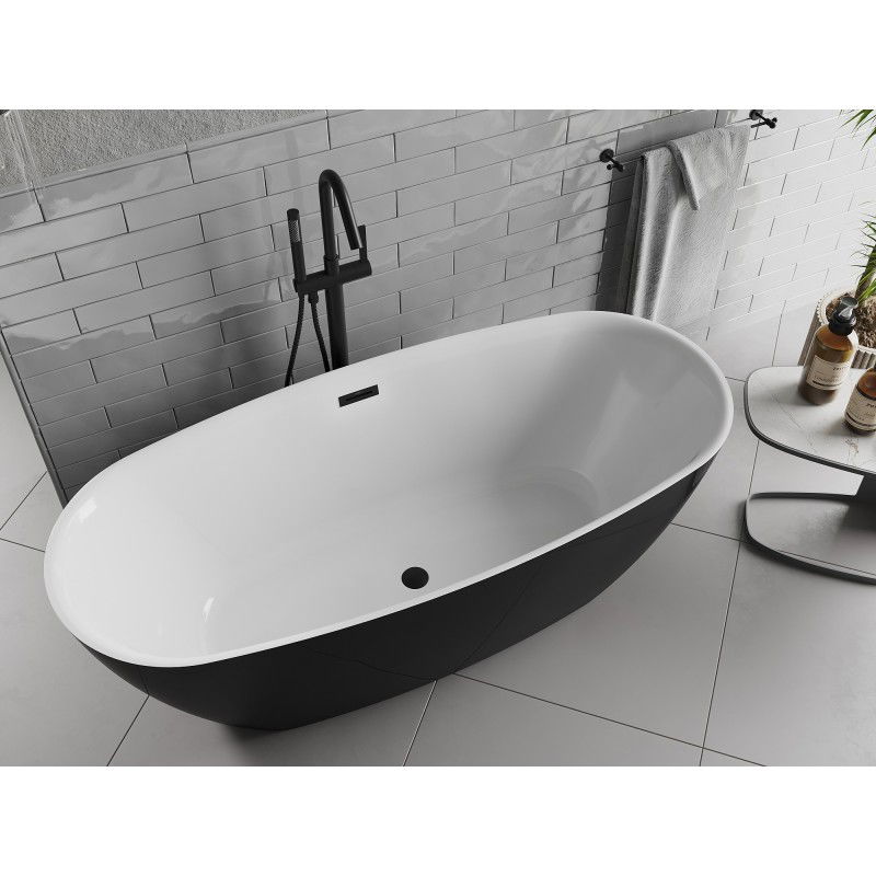 Mexen Luvo Slim brīvi stāvoša vanna 170 x 75 cm, balta/melna, melns pārplūdes - 52801707575-70