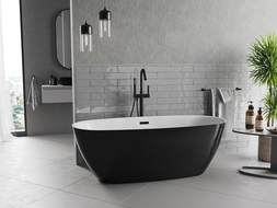Mexen Luvo Slim freistehende Wanne 170 x 75 cm, weiß/schwarz, Überlauf schwarz - 52801707575-70
