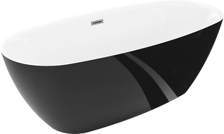 Mexen Luvo Slim freestanding bath 170 x 75 cm, white/black, gun metal overflow- 52801707575-95