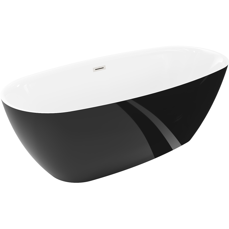 Mexen Luvo Slim vapaasti seisova kylpyamme 170 x 75 cm, valkoinen/musta, harjattu nikkeliylivuoto - 52801707575-97