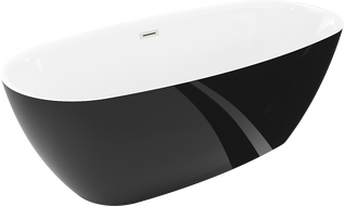Mexen Luvo Slim 170 x 75 cm freestanding bath, white/black, brushed nickel overflow - 52801707575-97