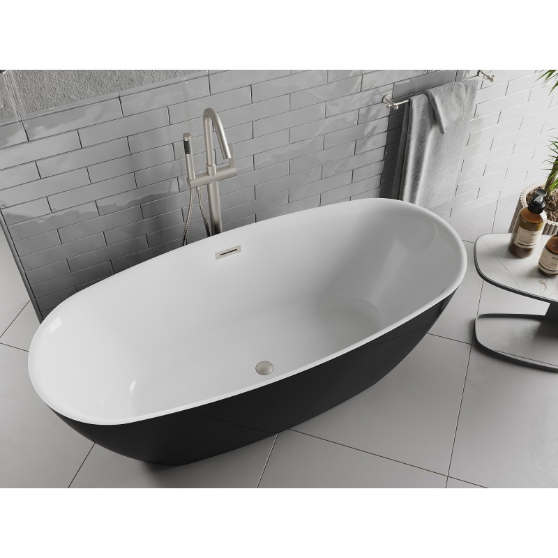 Mexen Luvo Slim wanna wolnostojąca 170 x 75 cm, biała/czarna, przelew nikiel szczotkowany - 52801707575-97