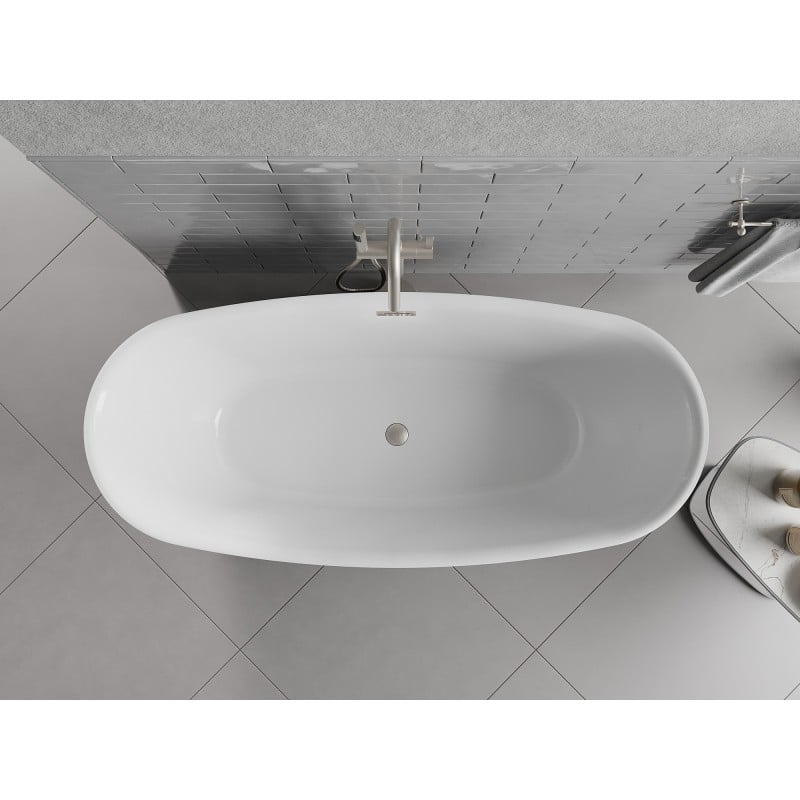 Mexen Luvo Slim 170 x 75 cm freestanding bath, white/black, brushed nickel overflow - 52801707575-97