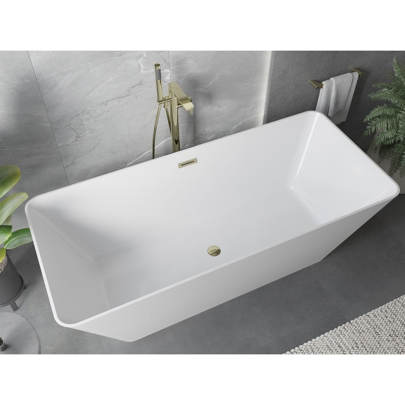 Mexen Velo Slim baignoire autoportante 170 x 75 cm, blanche, trop-plein doré - 52811707500-50