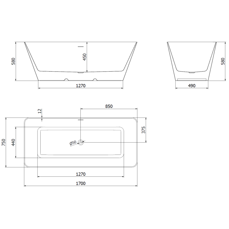 Mexen Velo Slim Freestanding Bath 170 x 75 cm, White, Brushed Gold Overflow - 52811707500-55