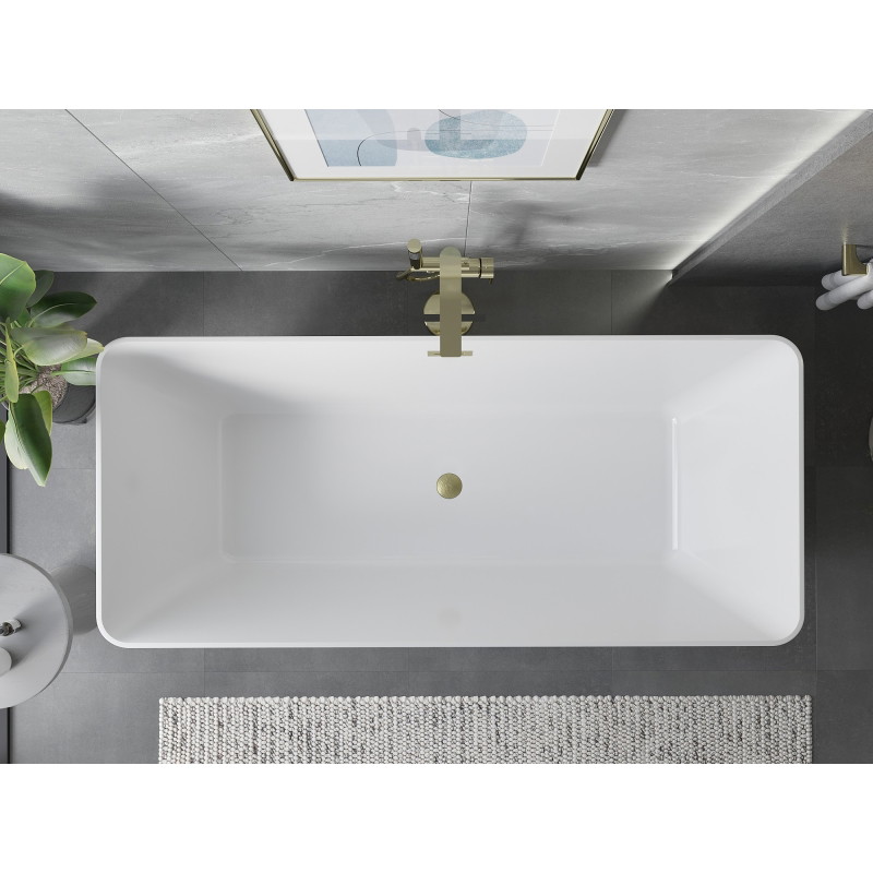 Mexen Velo Slim wanna wolnostojąca 170 x 75 cm, biała, przelew złoty szczotkowany - 52811707500-55