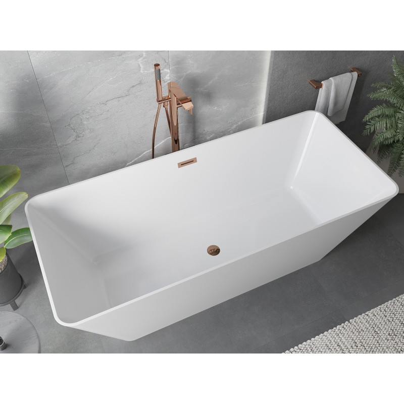 Mexen Velo Slim wanna wolnostojąca 170 x 75 cm, biała, przelew różowe złoto - 52811707500-60