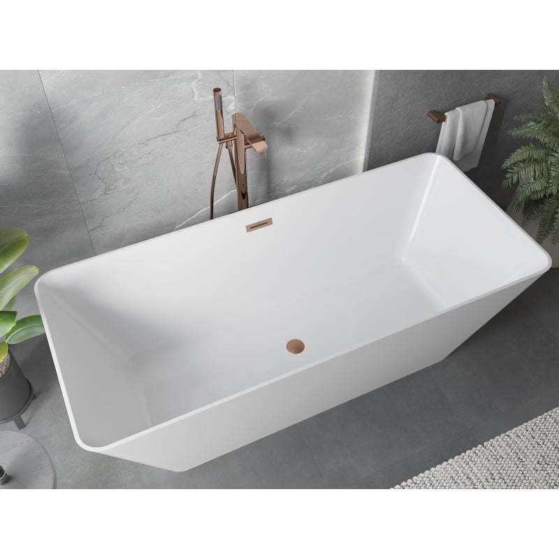 Mexen Velo Slim freestanding bath 170 x 75 cm, white, brushed copper overflow - 52811707500-65