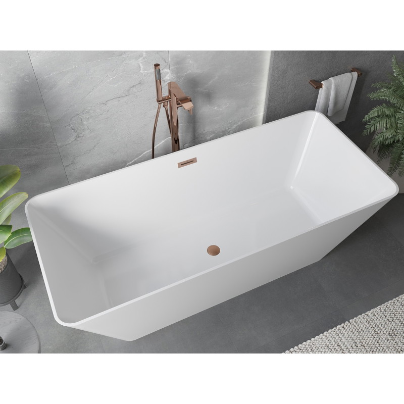 Mexen Velo Slim wanna wolnostojąca 170 x 75 cm, biała, przelew miedź szczotkowana - 52811707500-65