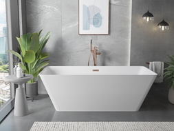 Mexen Velo Slim vrijstaande badkuip 170 x 75 cm, wit, geborsteld koper overloop - 52811707500-65