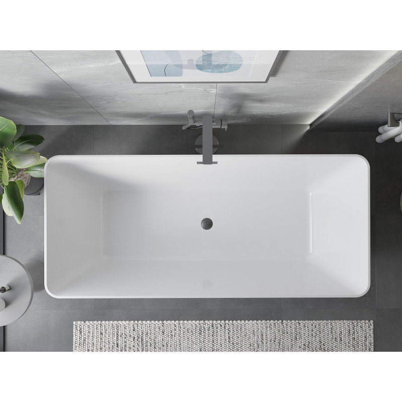 Mexen Velo Slim wanna wolnostojąca 170 x 75 cm, biała, przelew gun gray szczotkowany - 52811707500-66