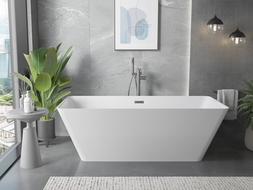 Mexen Velo Slim 170 x 75 cm Freestanding Bathtub, White, Gun Metal Overflow - 52811707500-95