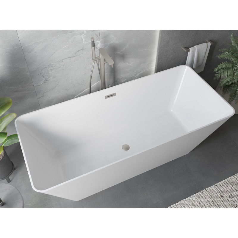 Mexen Velo Slim vasca da bagno indipendente 170 x 75 cm, bianca, troppo pieno nichel spazzolato - 52811707500-97