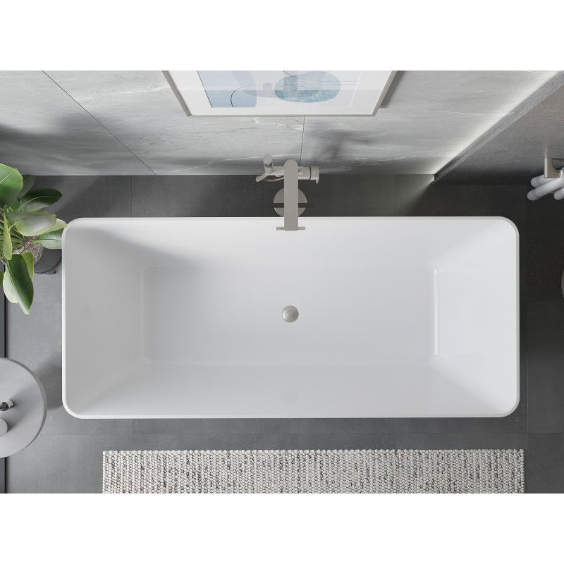 Mexen Velo Slim bañera independiente 170 x 75 cm, blanca, rebosadero níquel cepillado - 52811707500-97