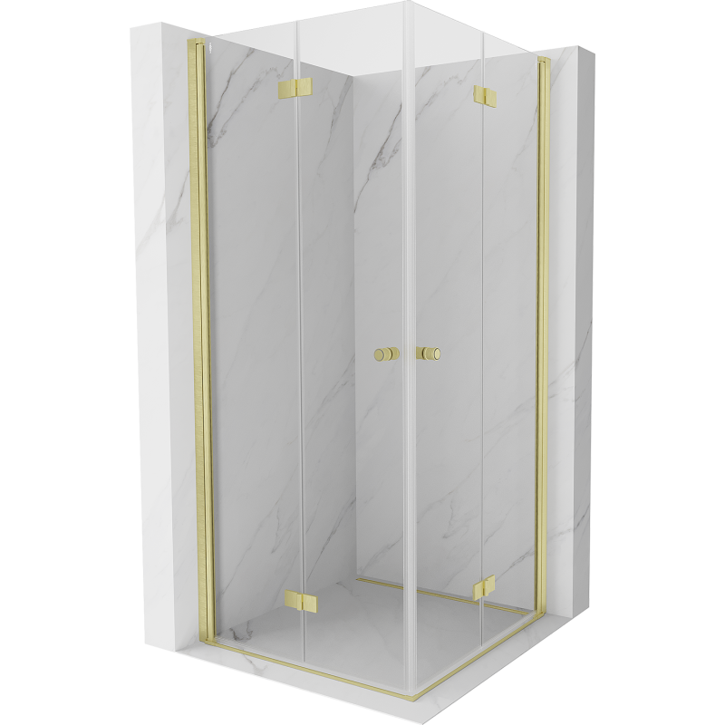 Mexen Mist-F Duo vouwdeur douchecabine 70 x 70 cm, transparant, geborsteld goud - 8A6-070L-070P-55-00