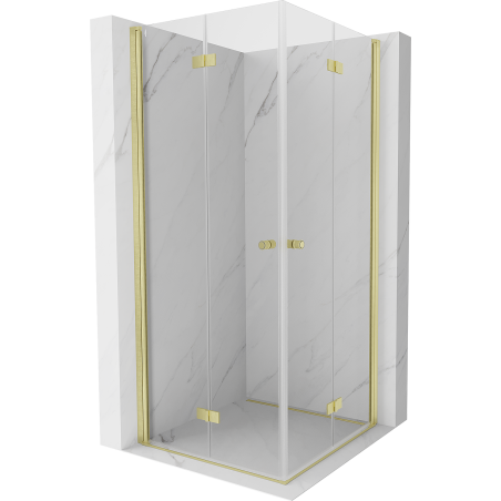 Mexen Mist-F Duo vouwdeur douchecabine 70 x 70 cm, transparant, geborsteld goud - 8A6-070L-070P-55-00