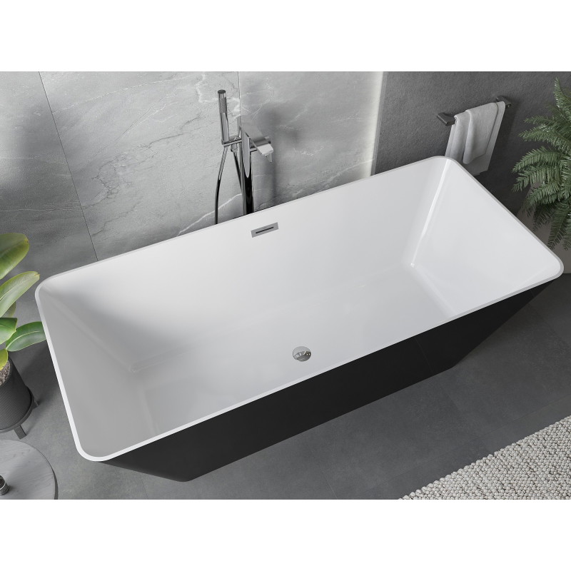 Mexen Velo Slim wanna wolnostojąca 170 x 75 cm, biała/czarna, przelew chrom - 52811707575-01