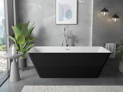 Mexen Velo Slim freistehende Badewanne 170 x 75 cm, weiß/schwarz, Überlauf chrom - 52811707575-01