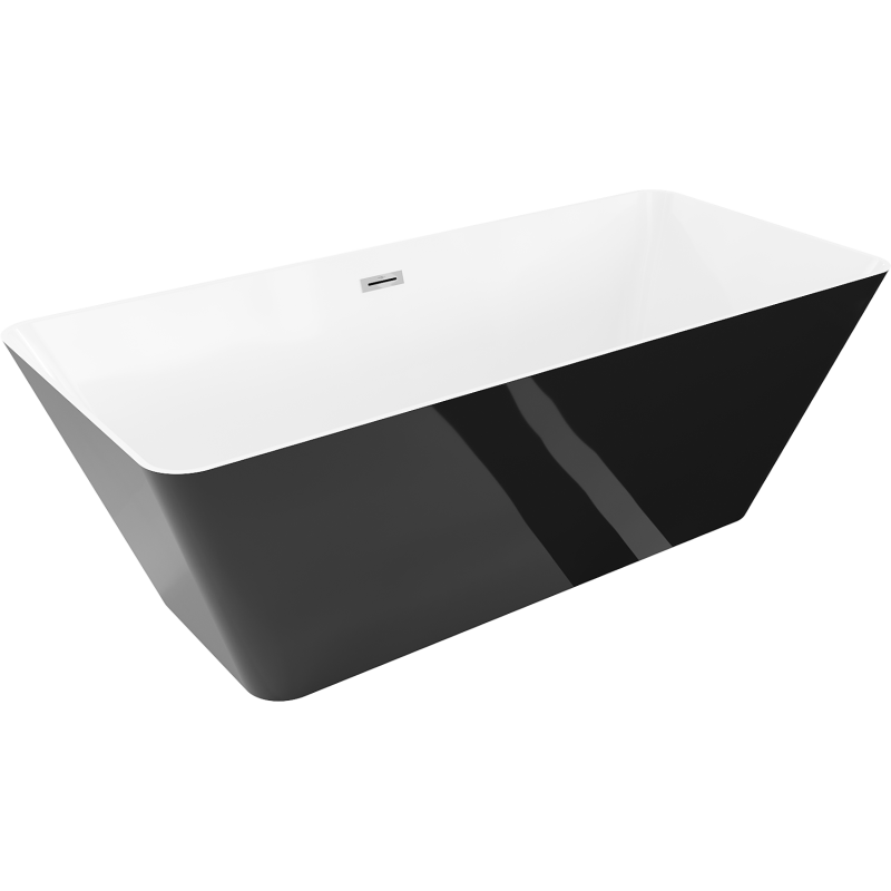 Mexen Velo Slim vapaasti seisova kylpyamme 170 x 75 cm, valkoinen/musta, kromattu ylivuoto - 52811707575-01