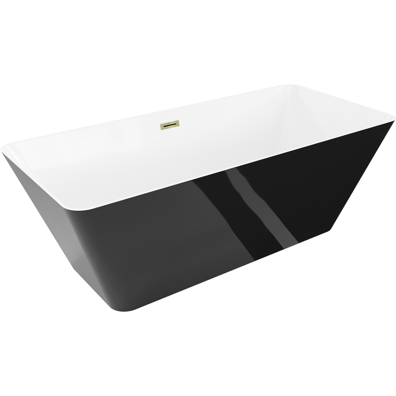 Mexen Velo Slim Free-standing Bath 170 x 75 cm, White/Black, Gold Overflow - 52811707575-50