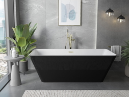 Mexen Velo Slim freistehende Badewanne 170 x 75 cm, weiß/schwarz, Überlauf gold - 52811707575-50