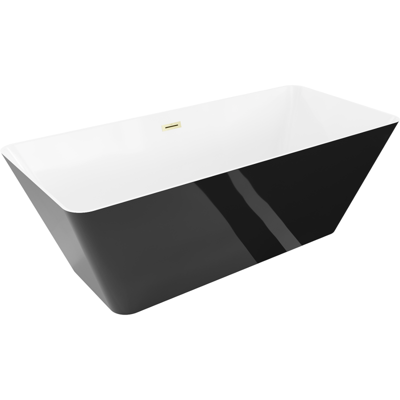 Mexen Velo Slim banheira autoportante 170 x 75 cm, branca/preta, transbordo dourado escovado - 52811707575-55