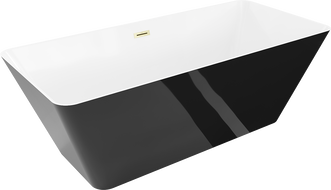Mexen Velo Slim freistehende Badewanne 170 x 75 cm, weiß/schwarz, Überlauf gebürstet gold - 52811707575-55