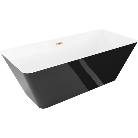 Mexen Velo Slim banheira independente 170 x 75 cm, branco/preto, transbordo cobre escovado - 52811707575-65