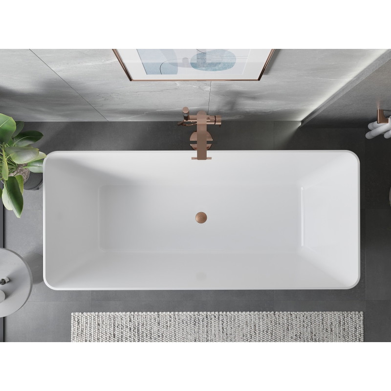 Mexen Velo Slim wanna wolnostojąca 170 x 75 cm, biała/czarna, przelew miedź szczotkowana - 52811707575-65