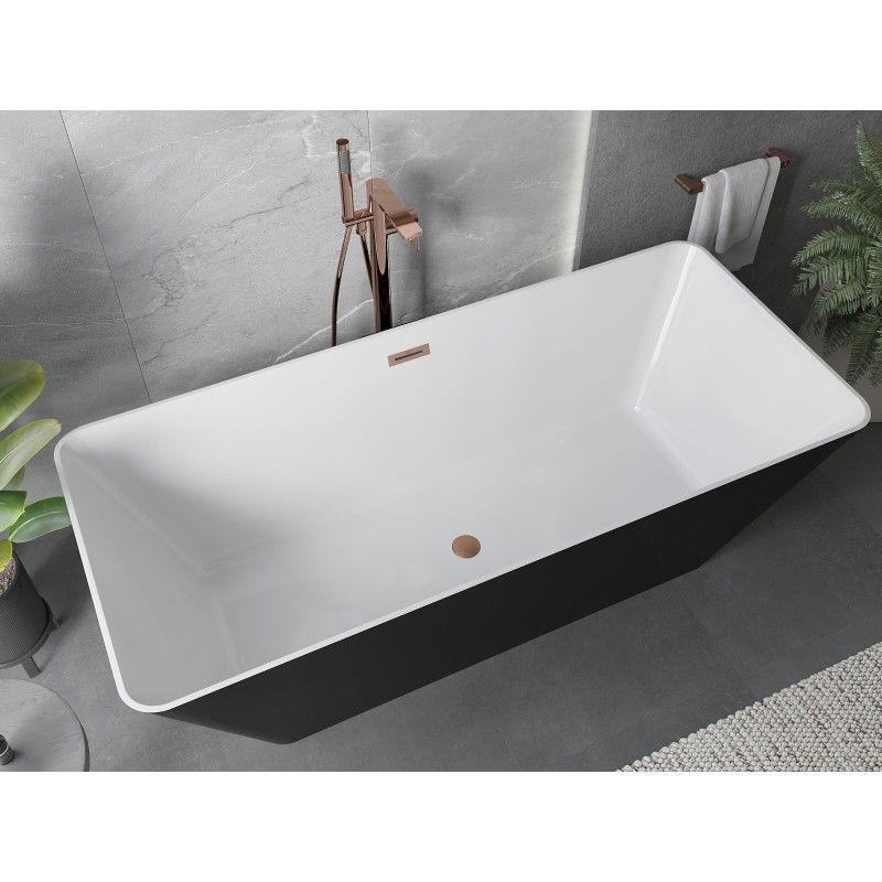Mexen Velo Slim vasca da bagno autoportante 170 x 75 cm, bianca/nera, troppopieno rame spazzolato - 52811707575-65