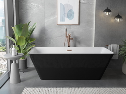 Mexen Velo Slim freistehende Badewanne 170 x 75 cm, weiß/schwarz, Überlauf gebürstetes Kupfer - 52811707575-65