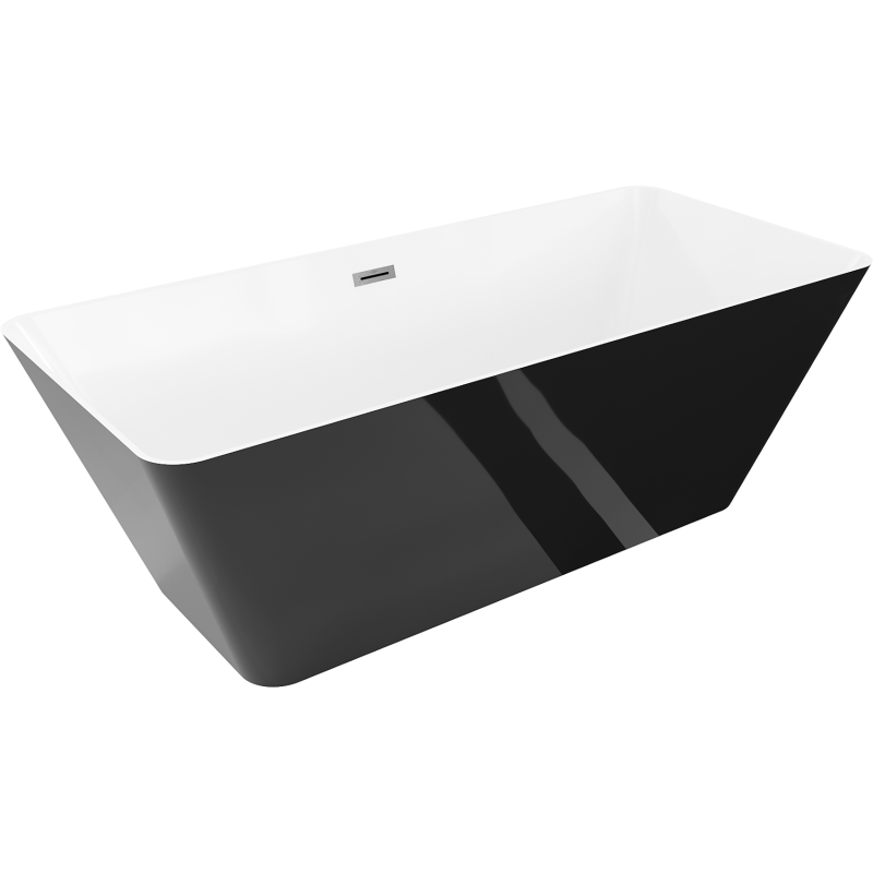 Mexen Velo Slim vrijstaande badkuip 170 x 75 cm, wit/zwart, overloop gun gray geborsteld - 52811707575-66