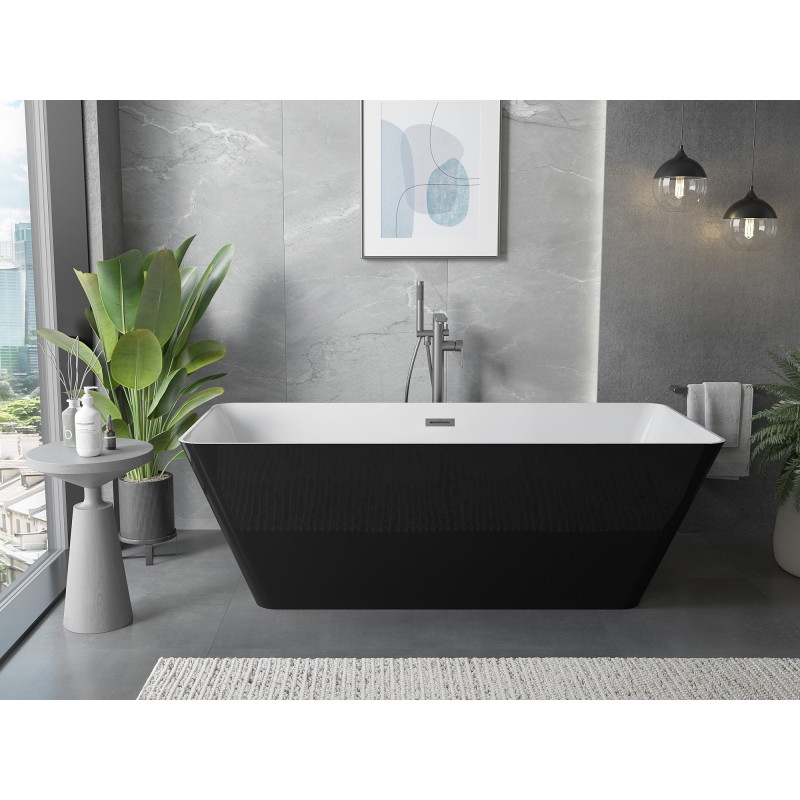 Mexen Velo Slim wanna wolnostojąca 170 x 75 cm, biała/czarna, przelew gun gray szczotkowany - 52811707575-66
