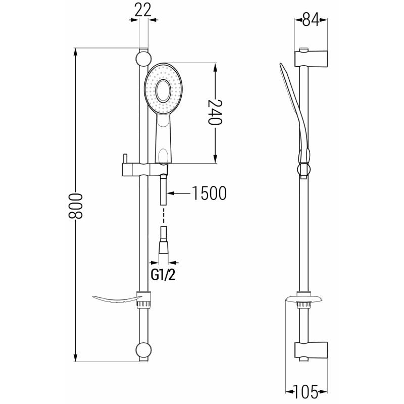 Mexen DF73 sliding shower set, black - 785734582-70