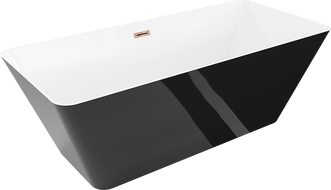 Mexen Velo Slim banheira independente 170 x 75 cm, branco/preto, transbordamento ouro rosa - 52811707575-60