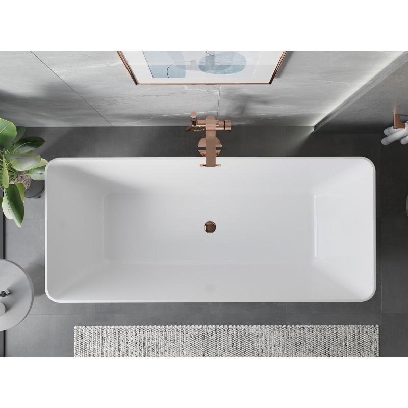 Mexen Velo Slim wanna wolnostojąca 170 x 75 cm, biała/czarna, przelew różowe złoto - 52811707575-60