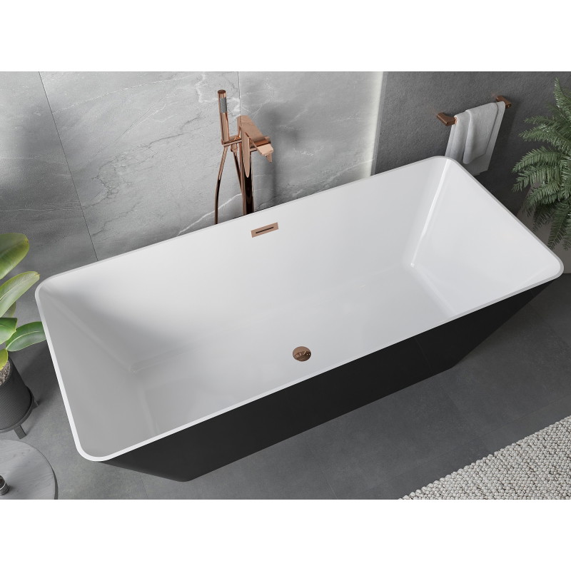 Mexen Velo Slim wanna wolnostojąca 170 x 75 cm, biała/czarna, przelew różowe złoto - 52811707575-60