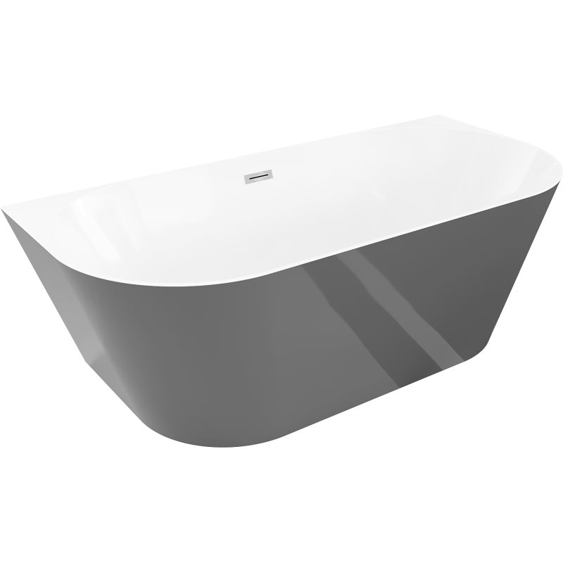 Mexen Oval Slim wall-mounted freestanding bath 170 x 80 cm, white/grey, chrome overflow - 52661708062-01