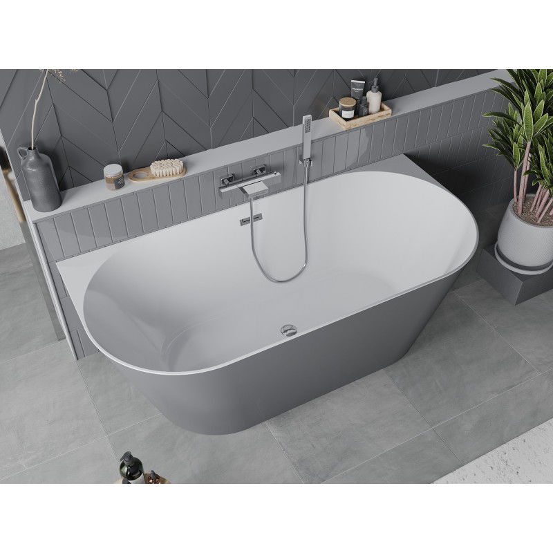Mexen Oval Slim baignoire autoportante adossée 170 x 80 cm, blanche/grise, trop-plein chromé - 52661708062-01