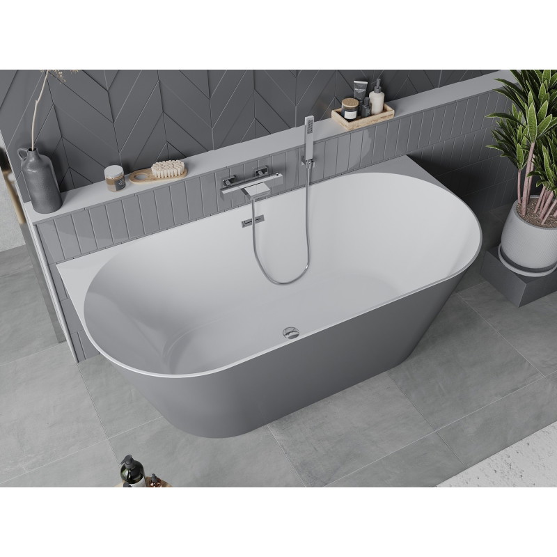 Mexen Oval Slim vann vabaltseisev seinale paigaldatav 170 x 80 cm, valge/hall, kroom ülevool - 52661708062-01