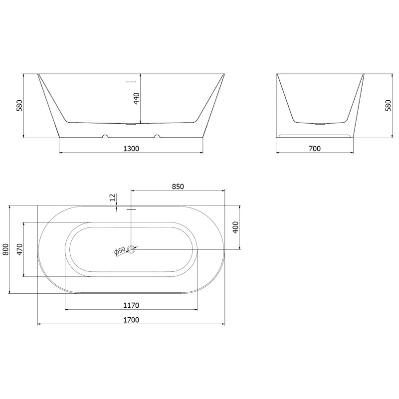 Mexen Oval Slim vasca da bagno autoportante ad angolo 170 x 80 cm, bianca/grigia, troppopieno bianco - 52661708062-20