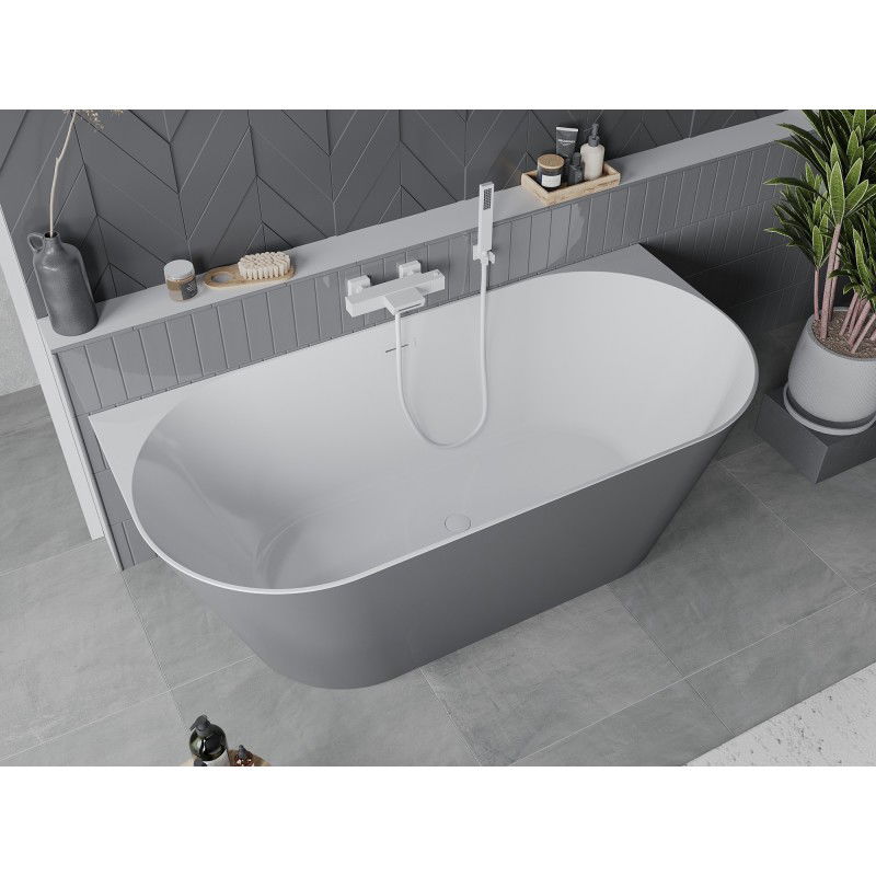 Mexen Oval Slim baignoire autoportante adossée 170 x 80 cm, blanc/gris, trop-plein blanc - 52661708062-20