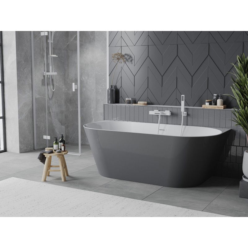 Mexen Oval Slim baignoire autoportante adossée 170 x 80 cm, blanc/gris, trop-plein blanc - 52661708062-20