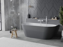 Mexen Oval Slim freistehende an der Wand montierte Badewanne 170 x 80 cm, weiß/grau, weißer Überlauf - 52661708062-20