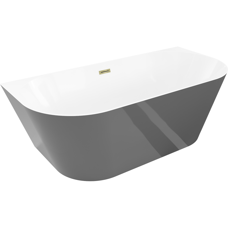 Mexen Oval Slim freistehende Wanne an der Wand 170 x 80 cm, weiß/grau, goldener Überlauf - 52661708062-50