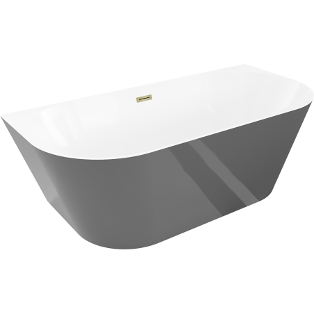 Mexen Oval Slim freistehende, halbeingebaute Badewanne 170 x 80 cm, weiß/grau, Überlauf gold - 52661708062-50
