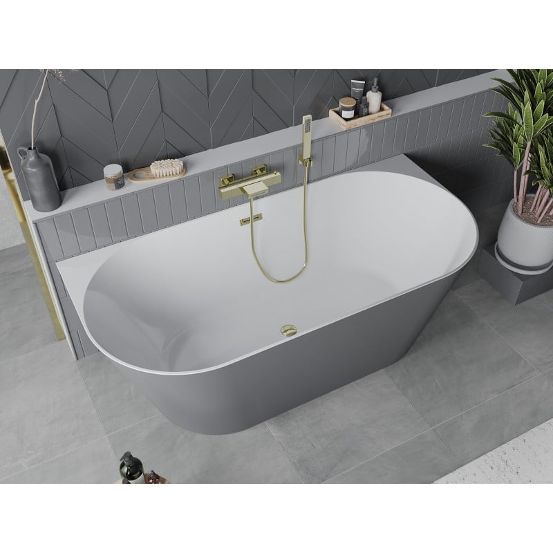 Mexen Oval Slim free-standing back-to-wall bath 170 x 80 cm, white/grey, gold overflow - 52661708062-50